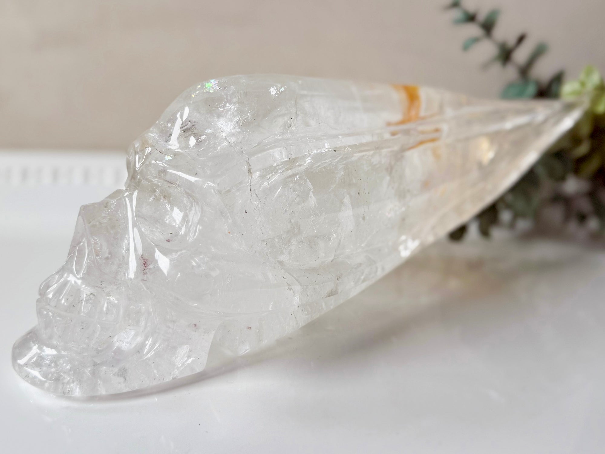 Clear Quartz Skull Traveler with Golden Healer || Brazil || Pitico