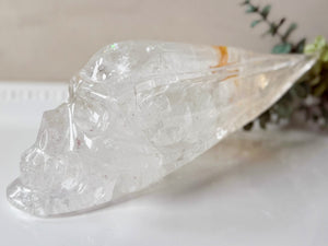 Clear Quartz Skull Traveler with Golden Healer || Brazil || Pitico