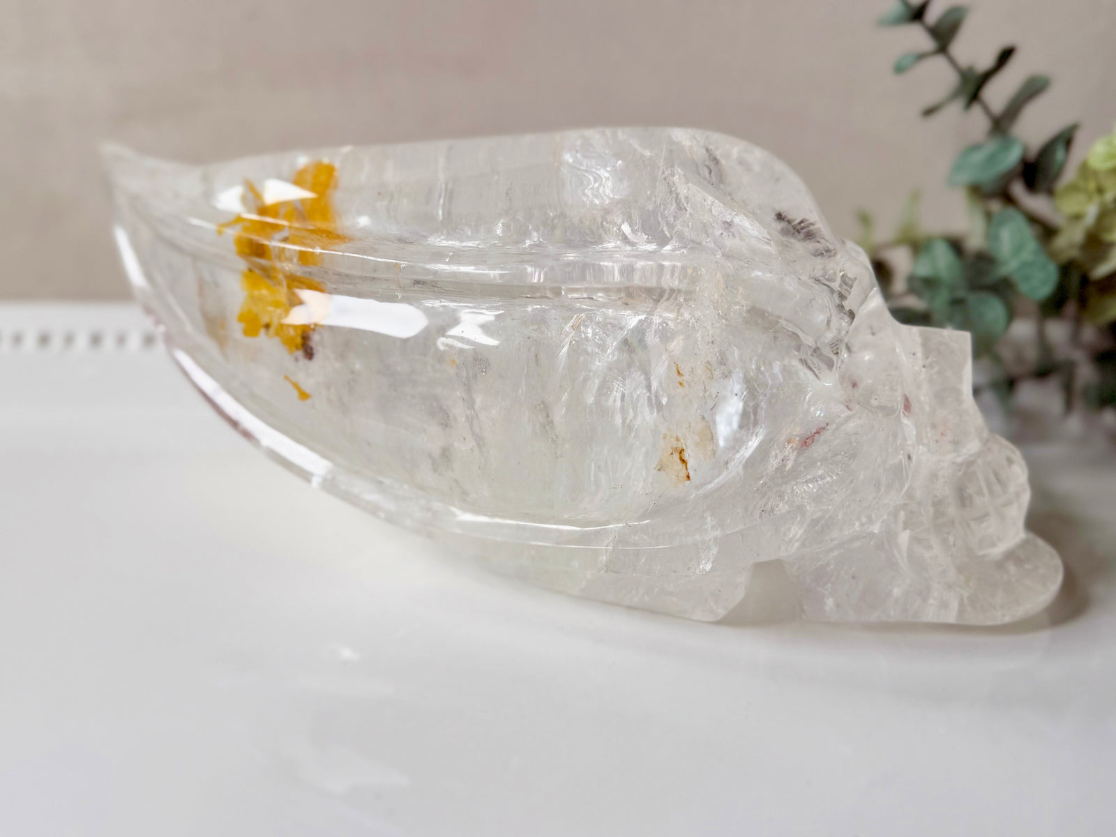 Clear Quartz Skull Traveler with Golden Healer || Brazil || Pitico