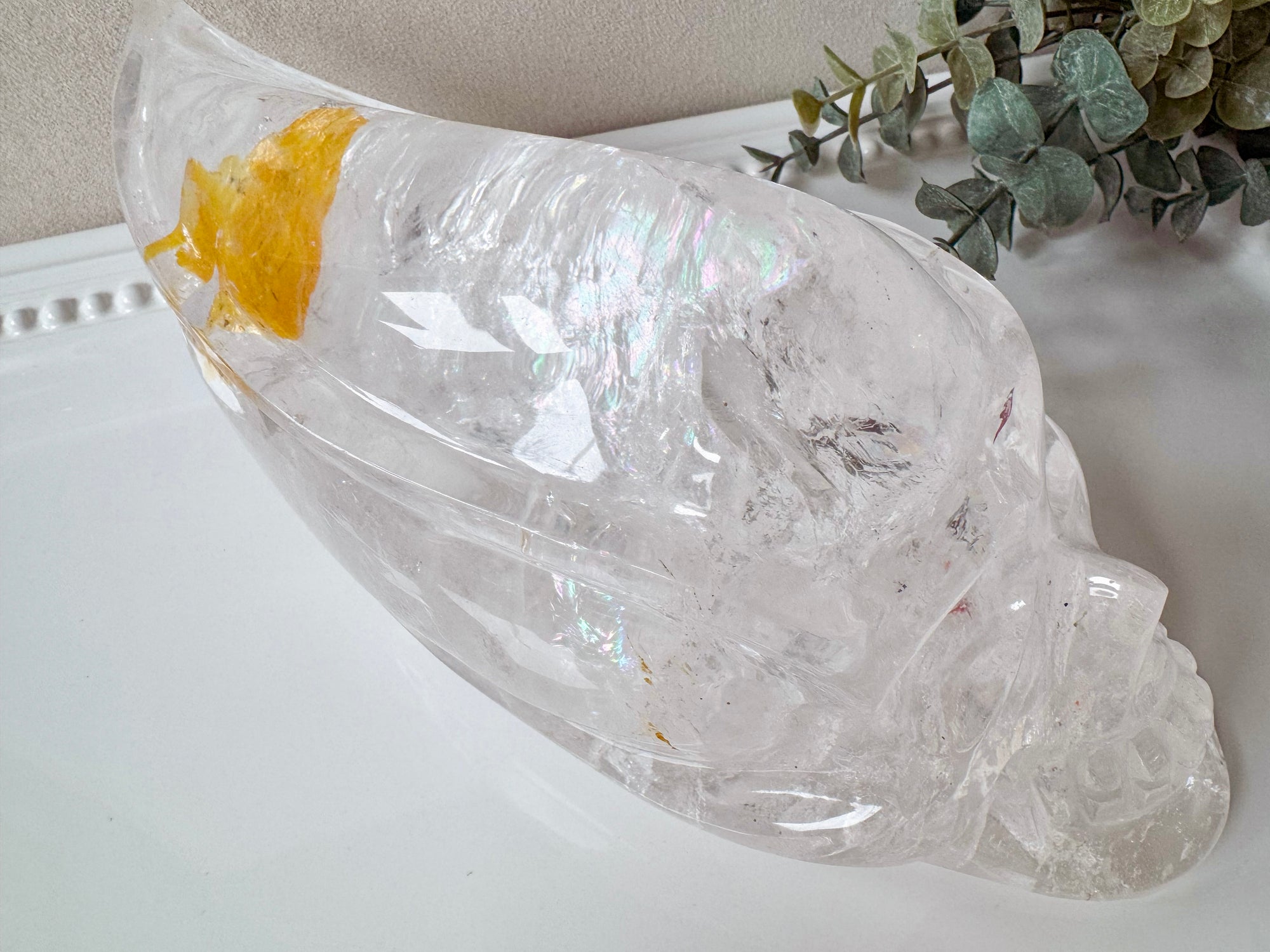 Clear Quartz Skull Traveler with Golden Healer || Brazil || Pitico