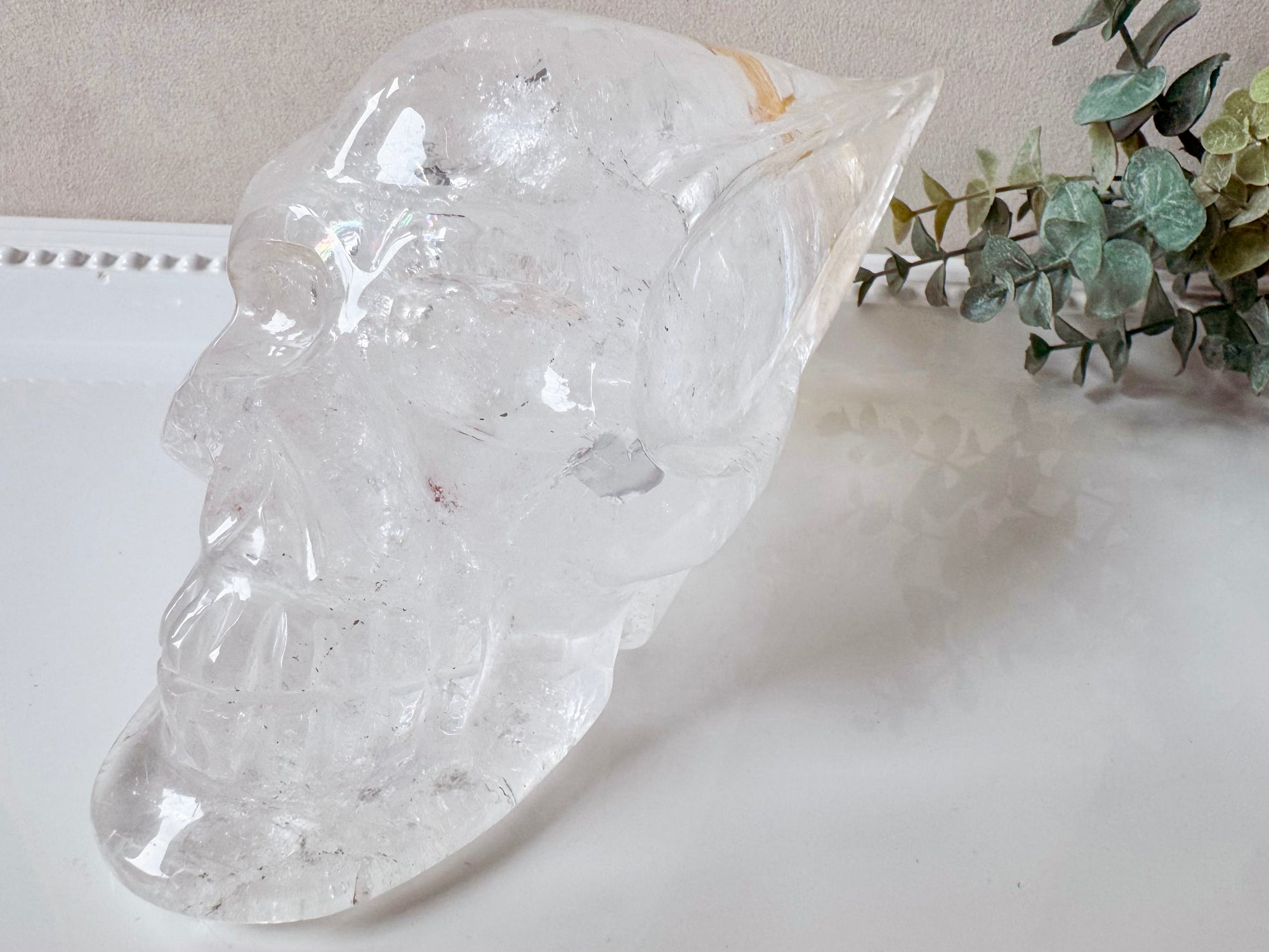 Clear Quartz Skull Traveler with Golden Healer || Brazil || Pitico