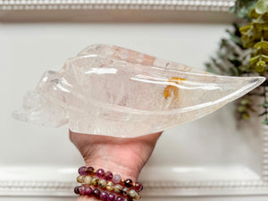 Clear Quartz Skull Traveler with Golden Healer || Brazil || Pitico