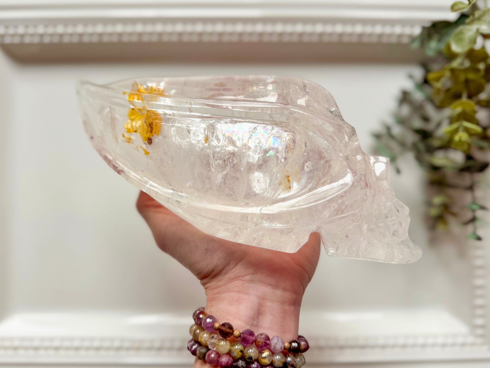 Clear Quartz Skull Traveler with Golden Healer || Brazil || Pitico