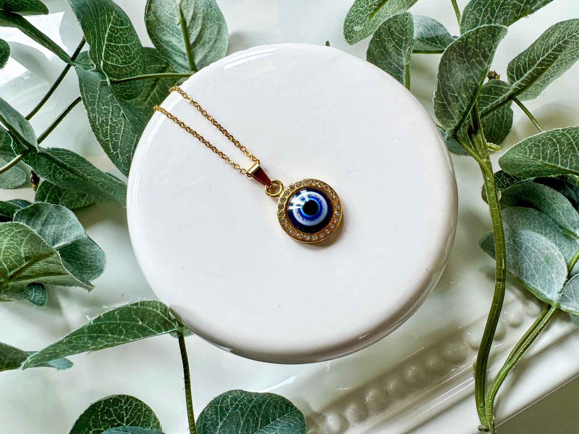 Round Evil Eye Necklace - Gold