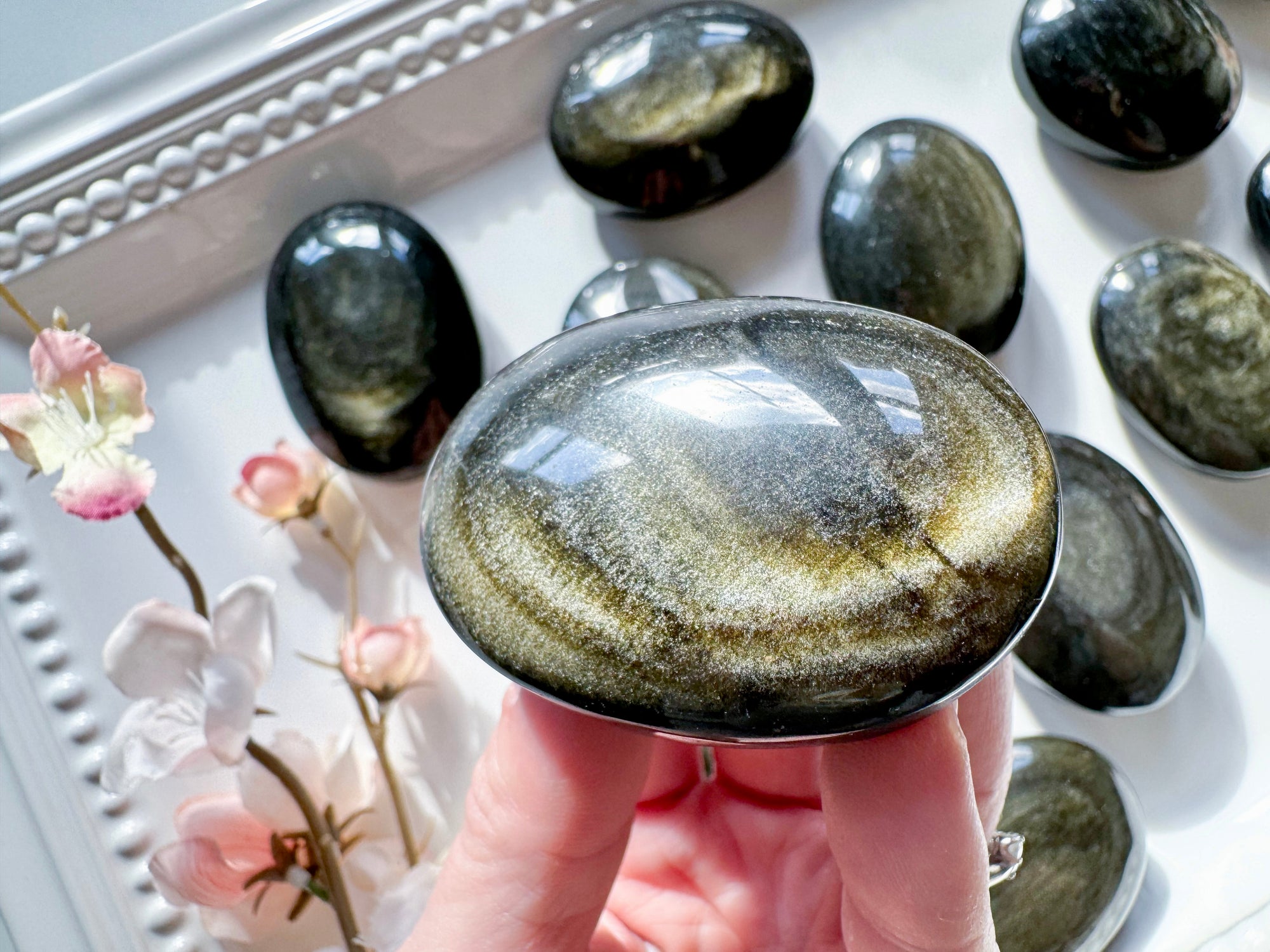 Gold Sheen Obsidian Palm Stone || High Quality