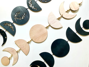 Wooden Lunar Moon Phase Wall Garland - Wood Beads