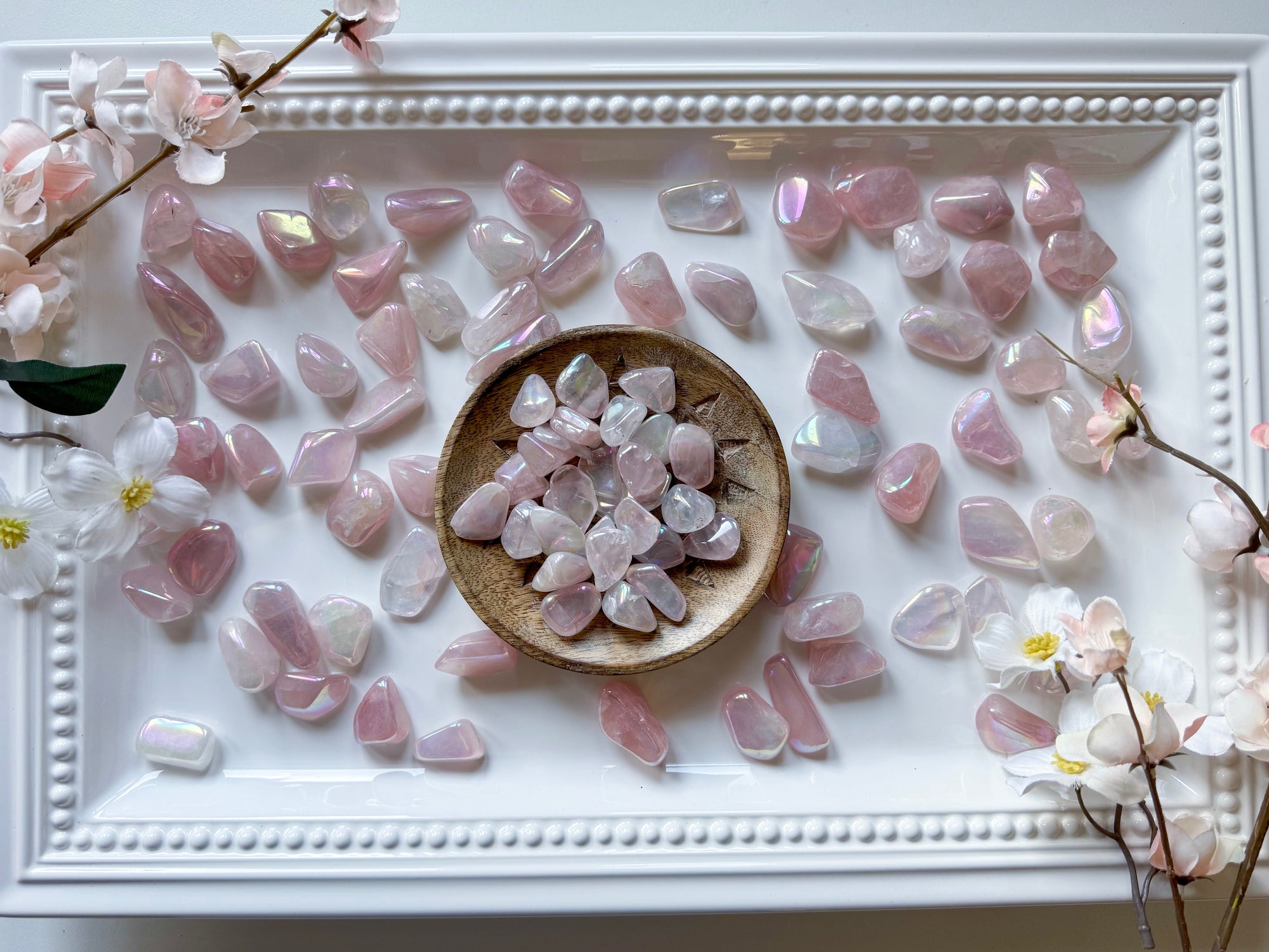 Aura Rose Quartz Tumbled Stones