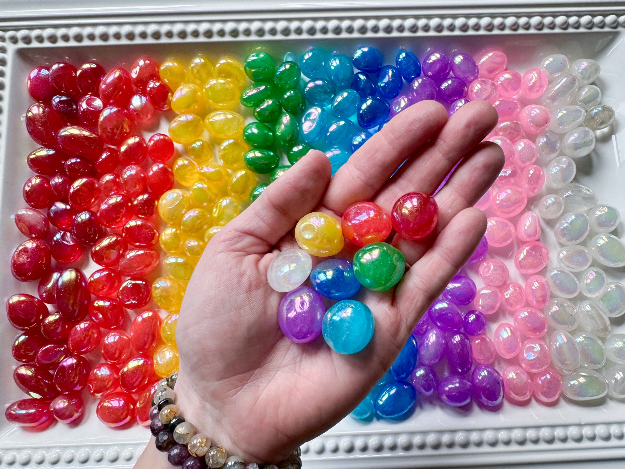 Rainbow Aura Quartz Tumbled Stone $4