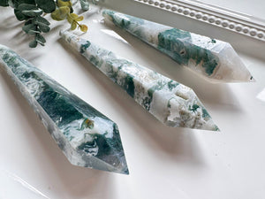 Moss Agate Cut Base Wand || Large