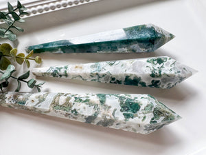 Moss Agate Cut Base Wand || Large