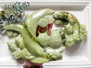 Xiuyan Jade Owl Friends on Crescent Moon Carving