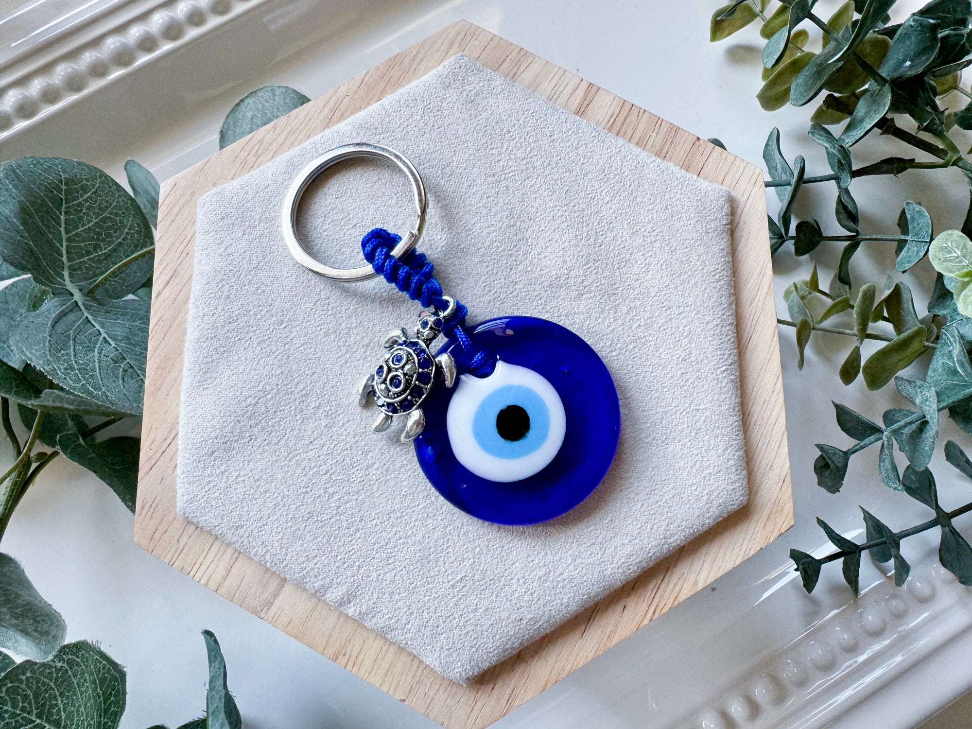 Evil Eye Keychain with Charm - Small Sea Turtle