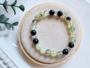 Guided Light Beaded Bracelet || Prehnite, Black Tourmaline & Herkimer Diamond || Reiki Infused