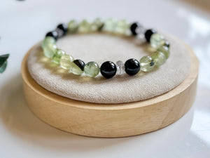 Guided Light Beaded Bracelet || Prehnite, Black Tourmaline & Herkimer Diamond || Reiki Infused