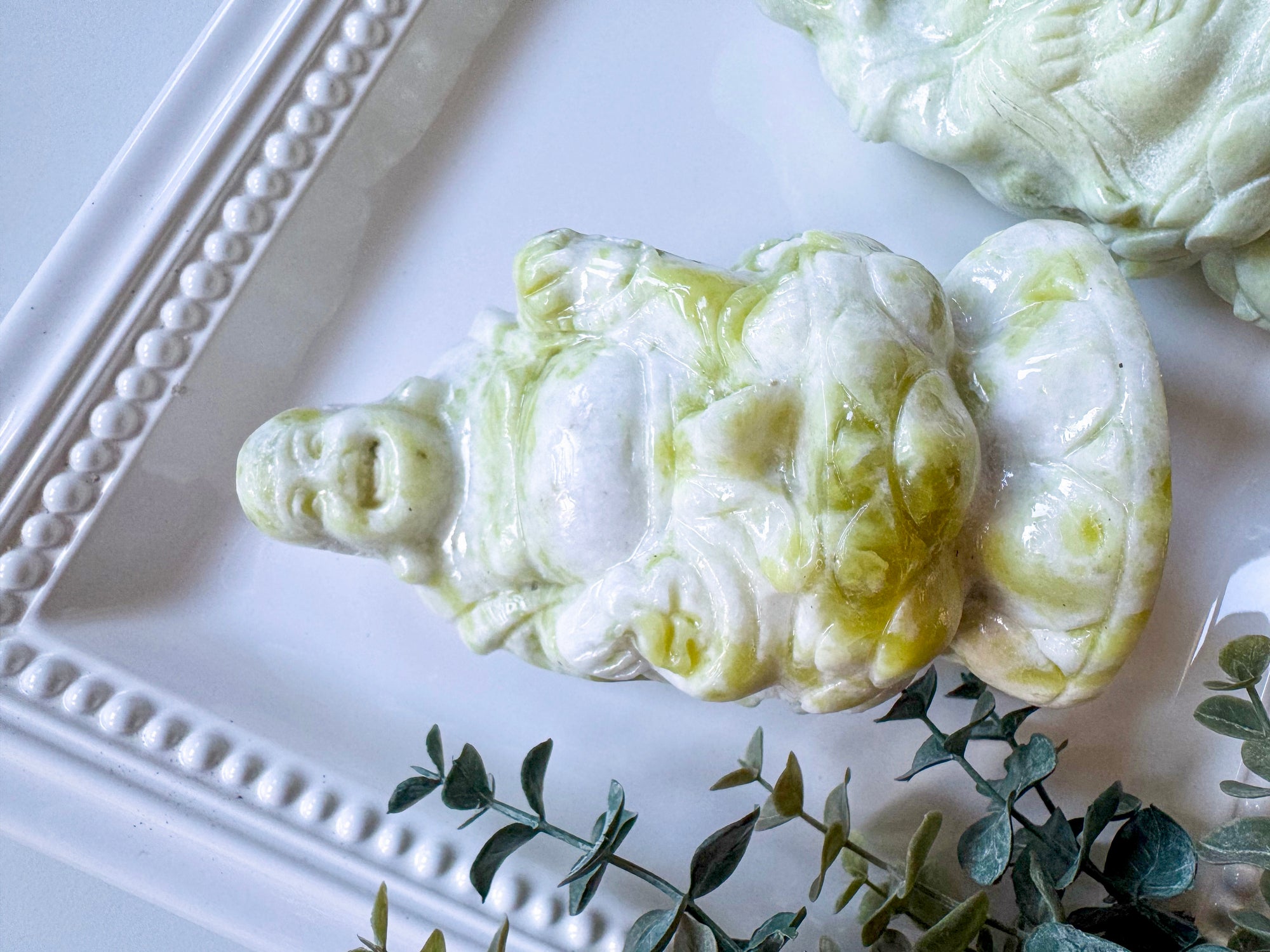Xiuyan Jade Happy Buddha on Lotus Flower Carving