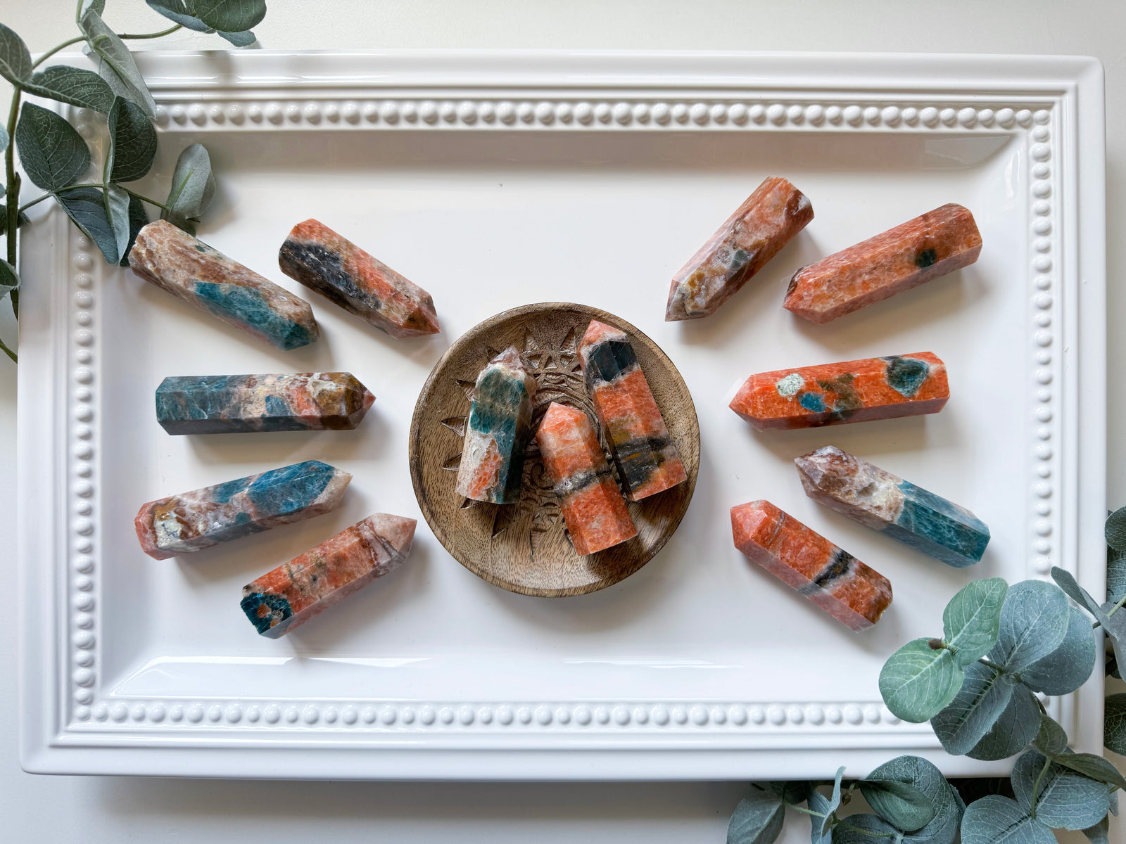 Orange Calcite with Sunstone & Apatite Point