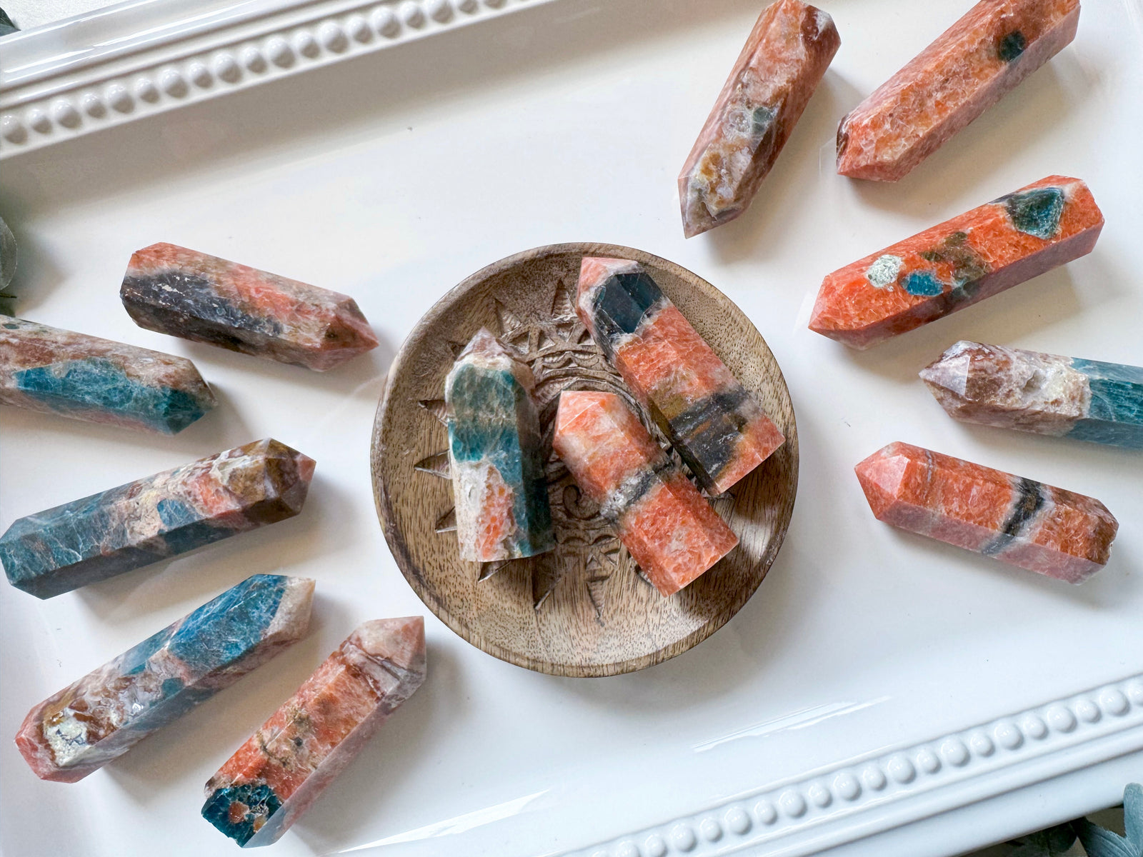 Orange Calcite with Sunstone & Apatite Point