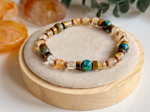 Lion's Mane Beaded Bracelet || Citrine, Tiger Eye & Chrysocolla || Reiki Infused