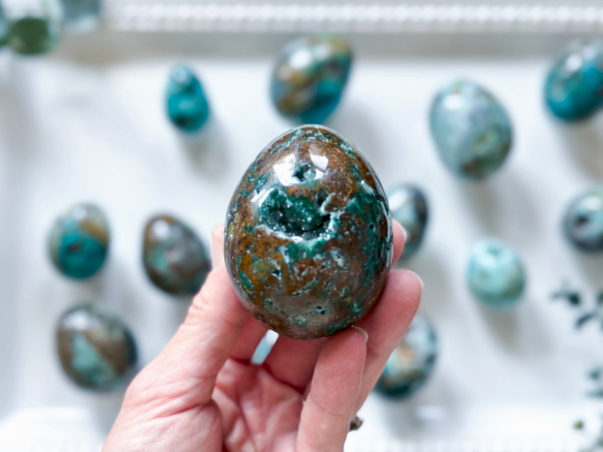 Chrysocolla with Druzy Quartz Egg || Peru