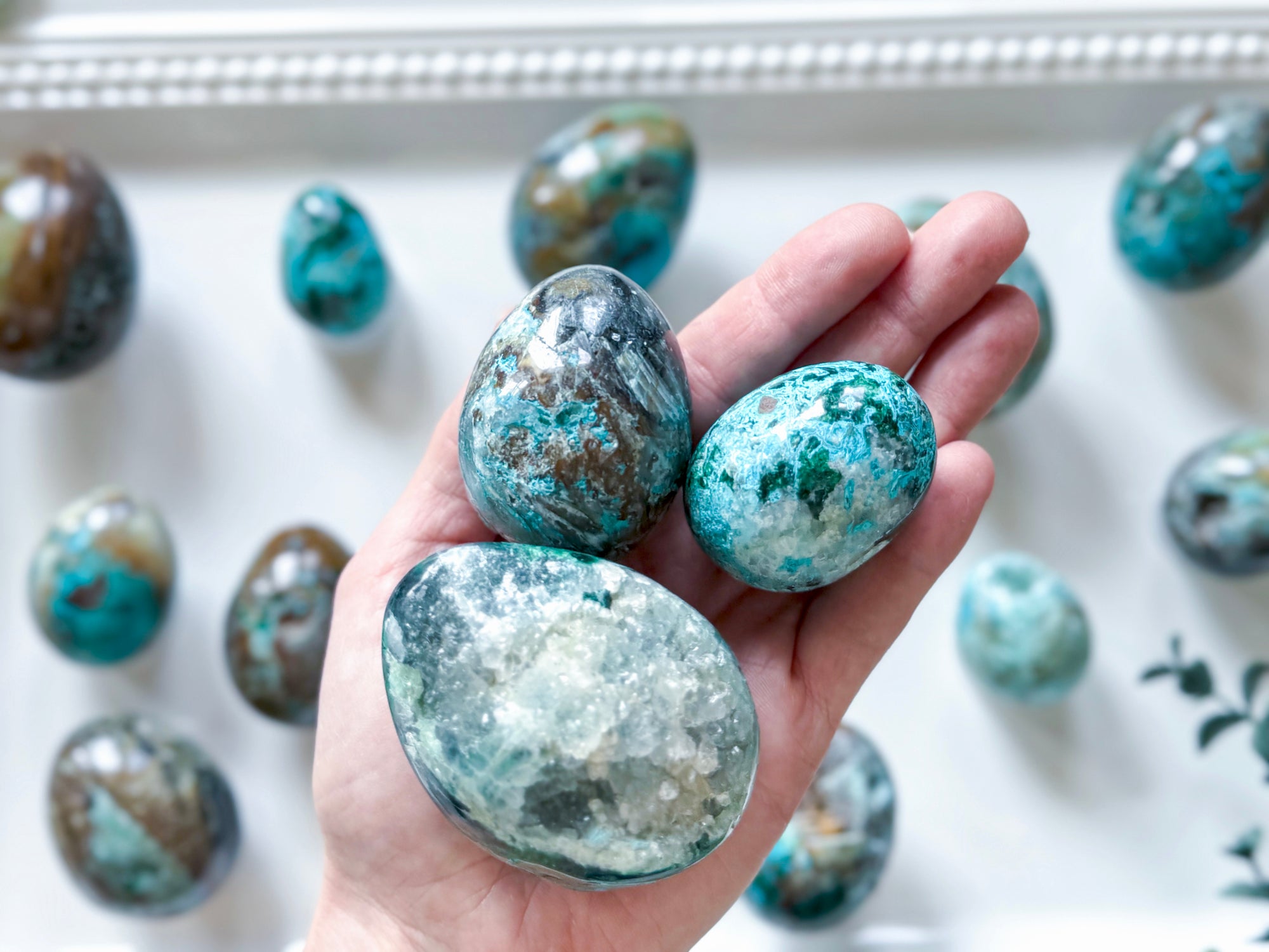 Chrysocolla with Druzy Quartz Egg || Peru