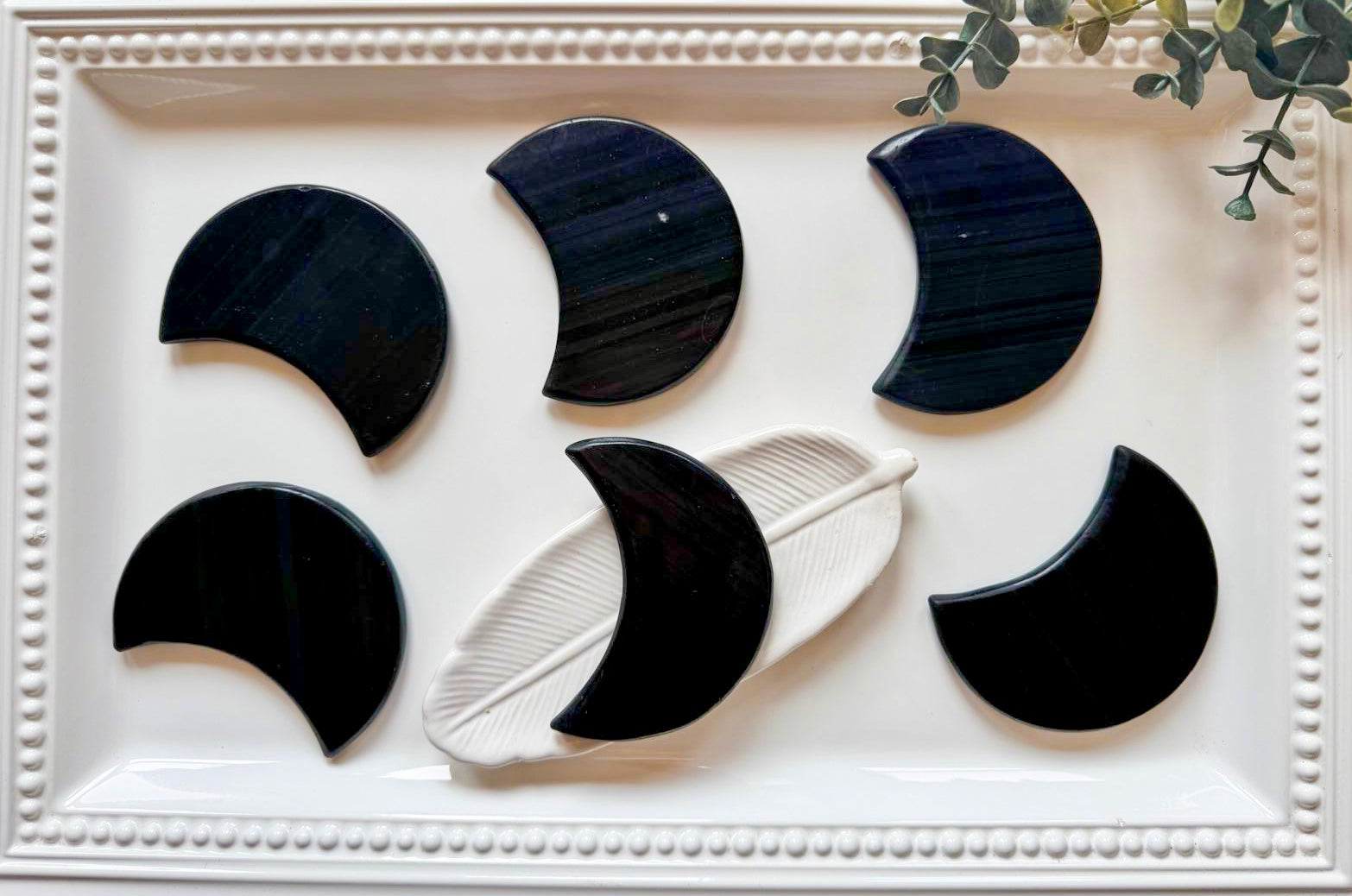 Ice Obsidian Crescent Moon Carving