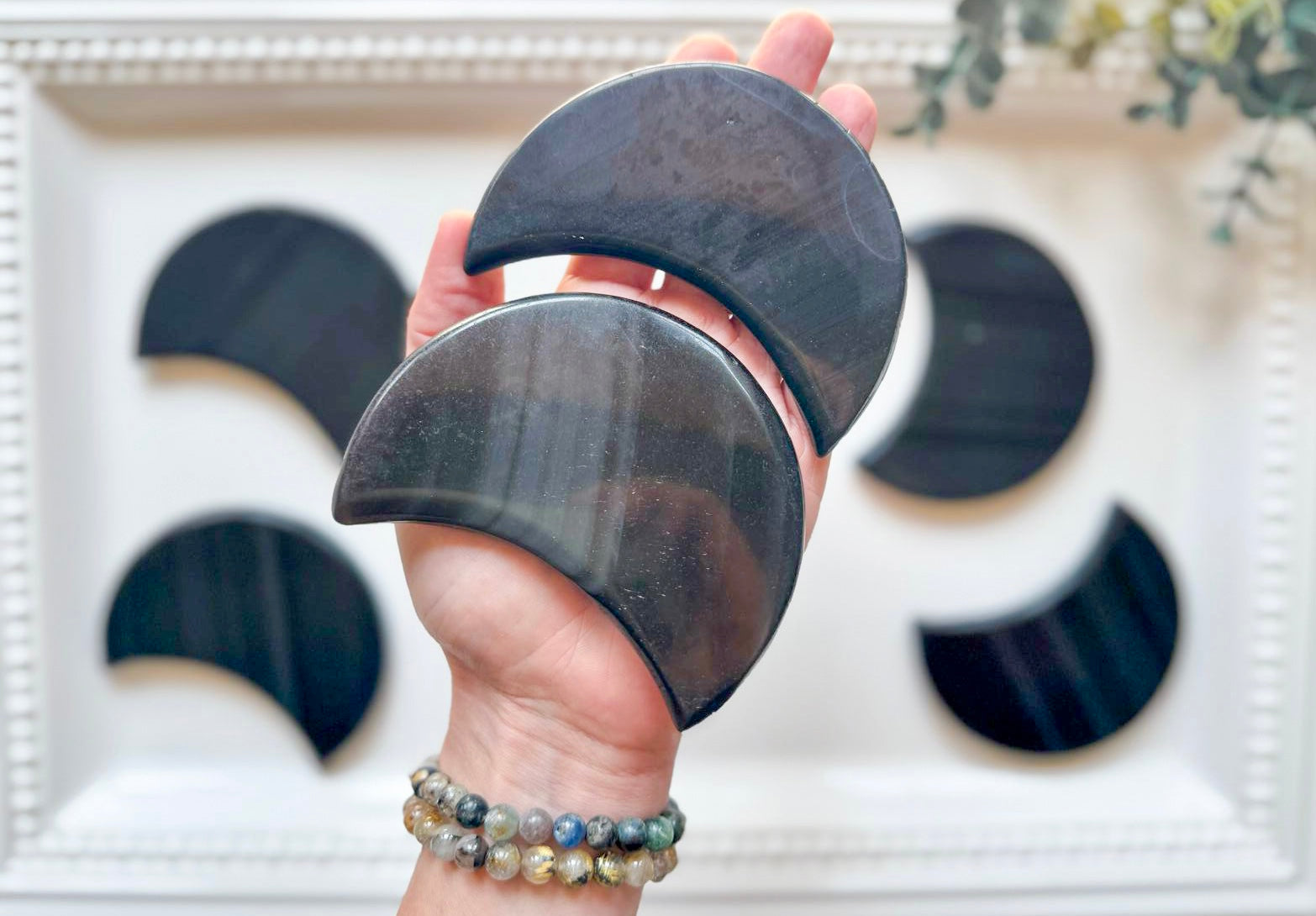 Ice Obsidian Crescent Moon Carving