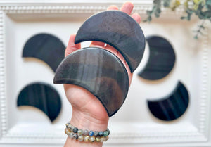 Ice Obsidian Crescent Moon Carving