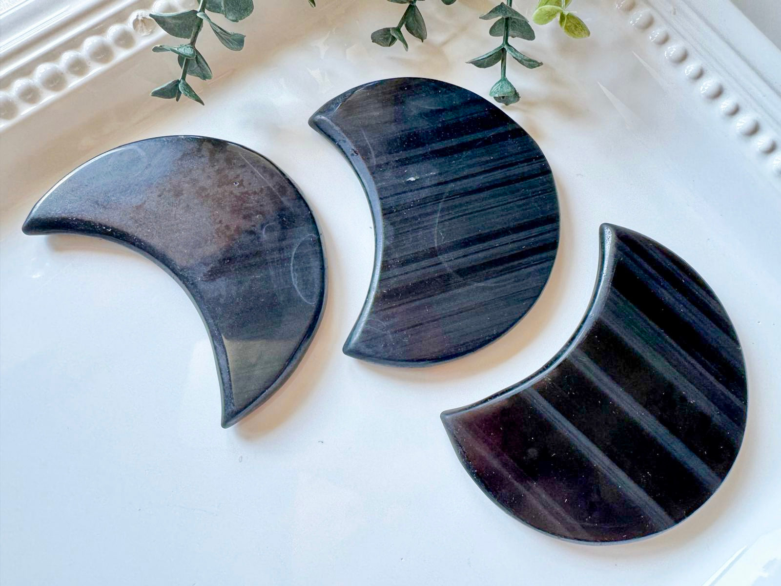 Ice Obsidian Crescent Moon Carving