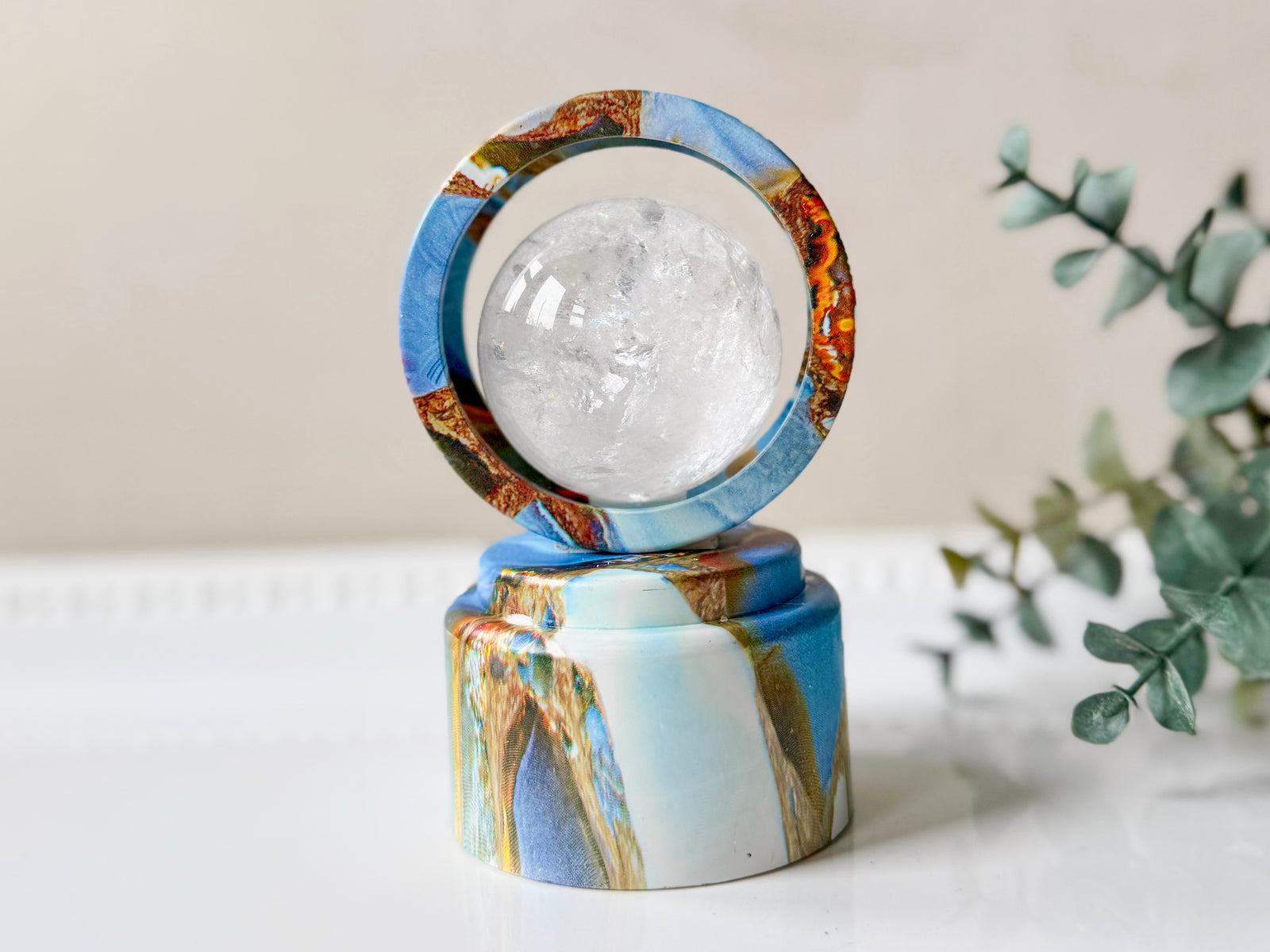 Illuminated Ring Rotating Sphere Stand