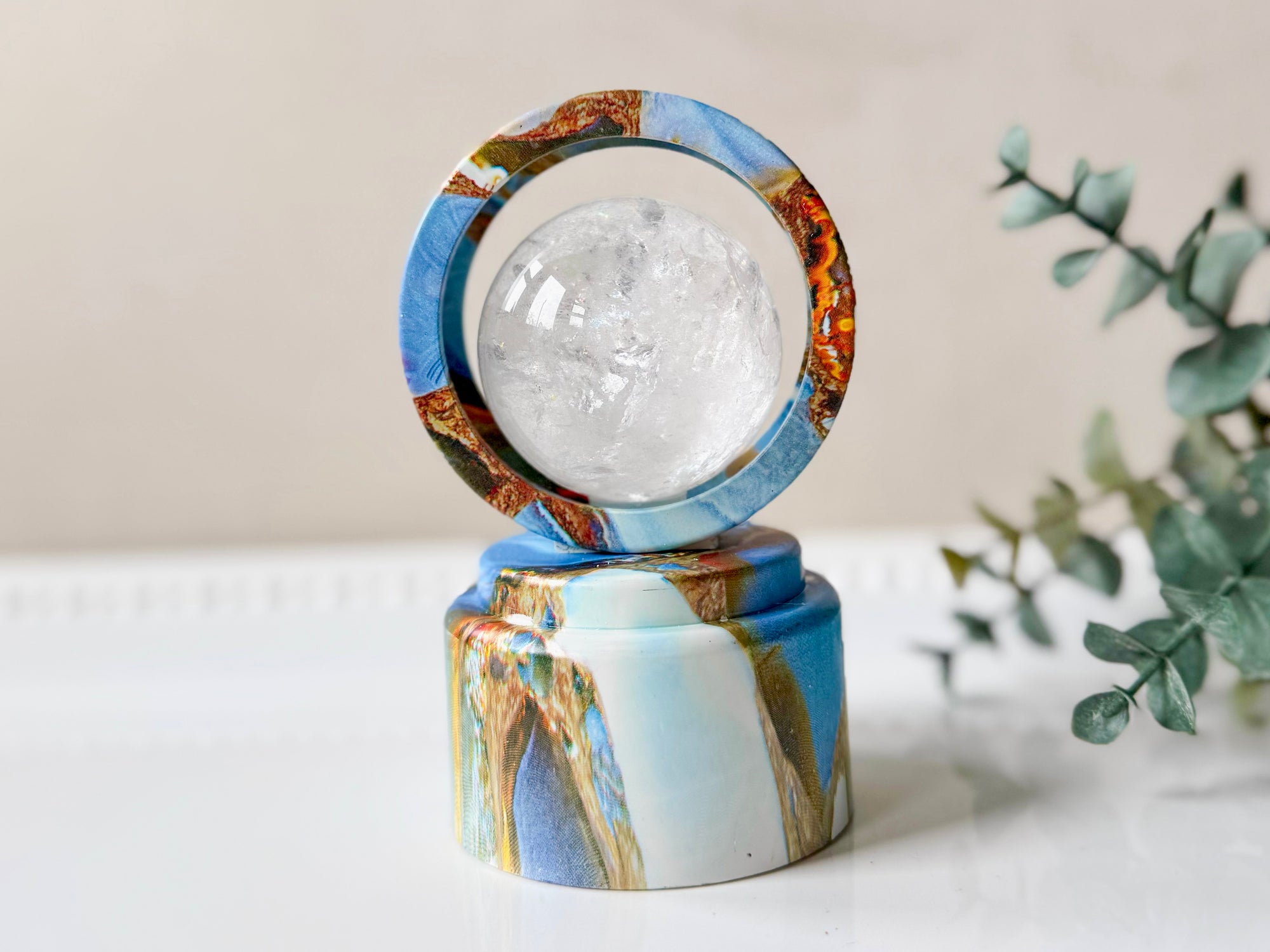 Illuminated Ring Rotating Sphere Stand