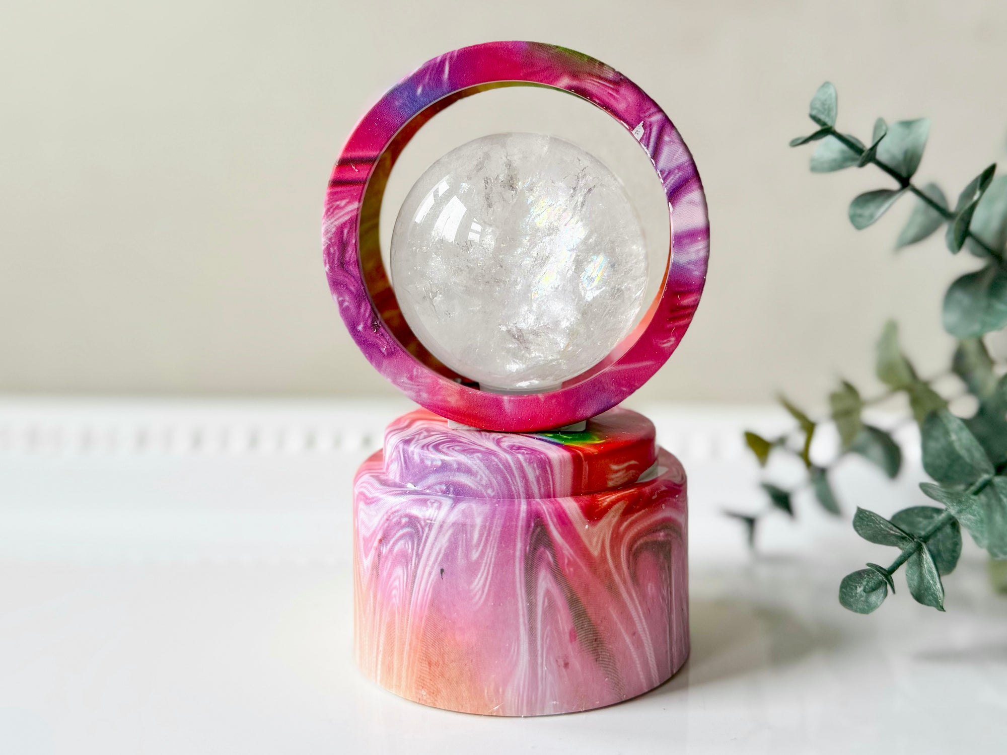 Illuminated Ring Rotating Sphere Stand