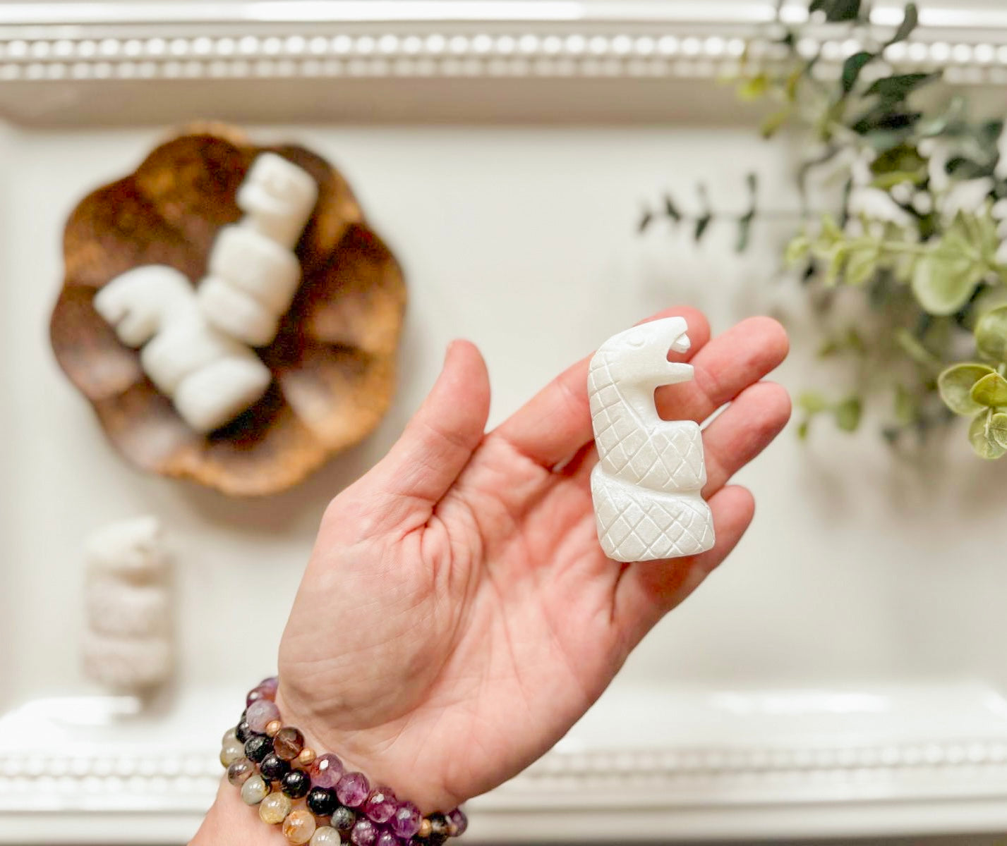 Inca Serpent Carving White Onyx Totem || Peru