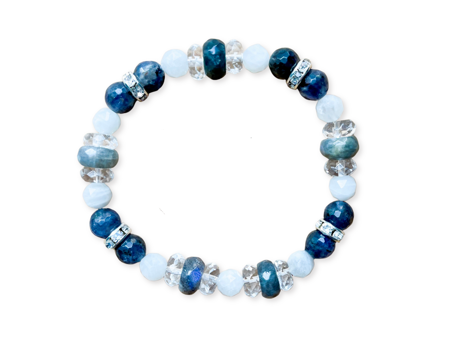 Iolite, Labradorite, Moonstone & Clear Quartz Beaded Bracelet