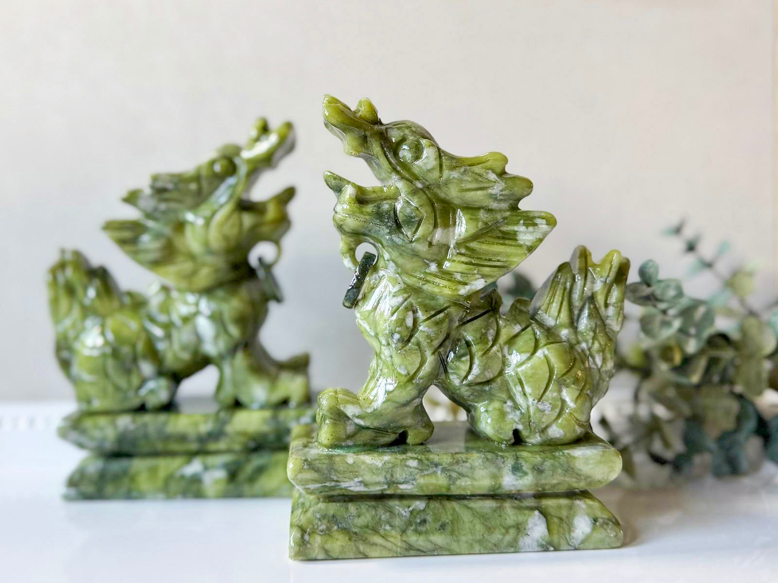 Jade Dragon Kylin Carving Pair