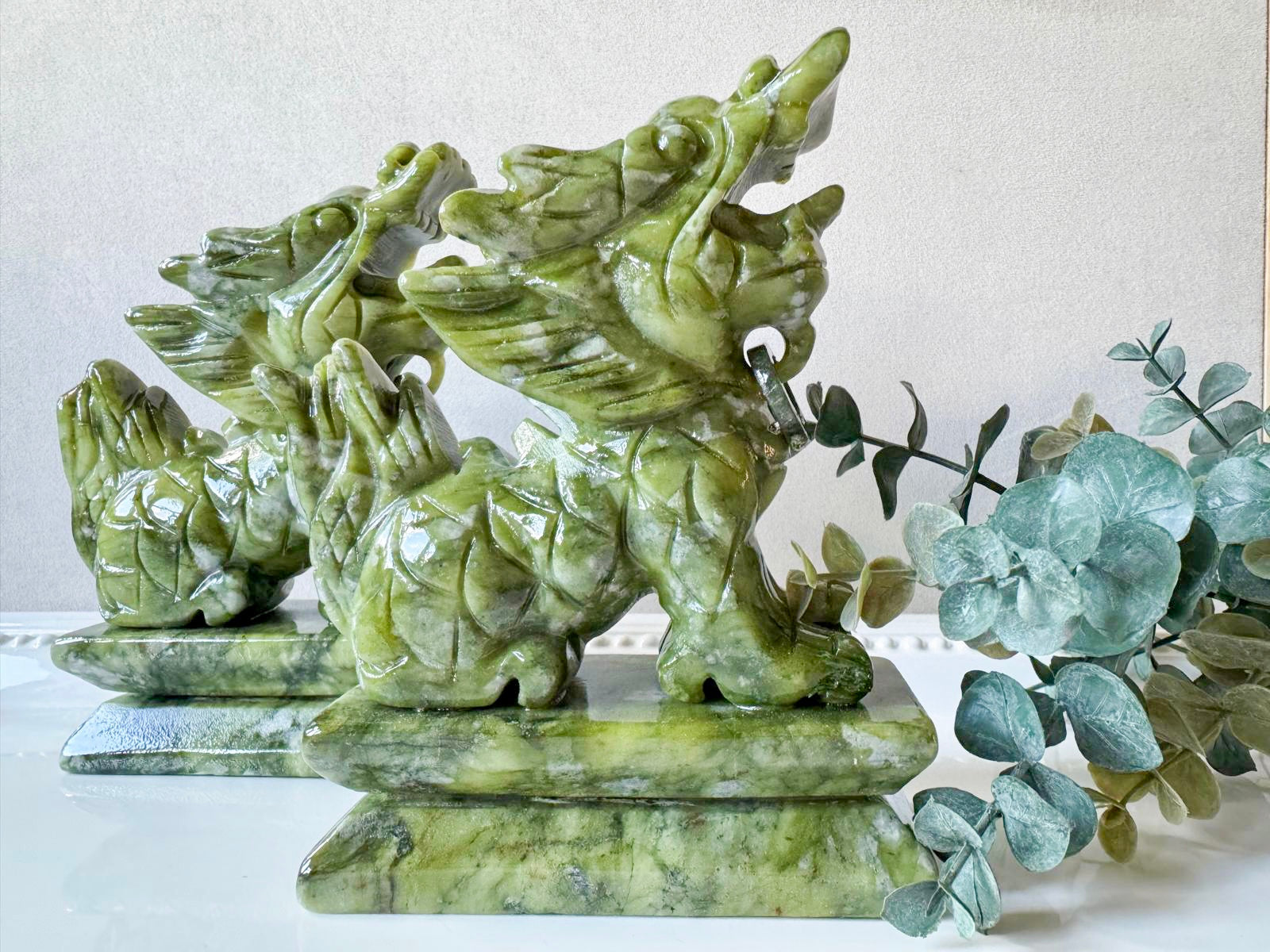 Jade Dragon Kylin Carving Pair