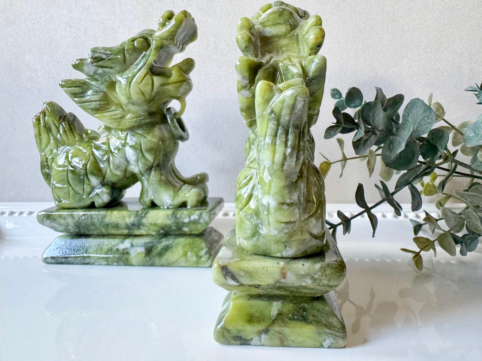 Jade Dragon Kylin Carving Pair
