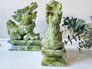 Jade Dragon Kylin Carving Pair