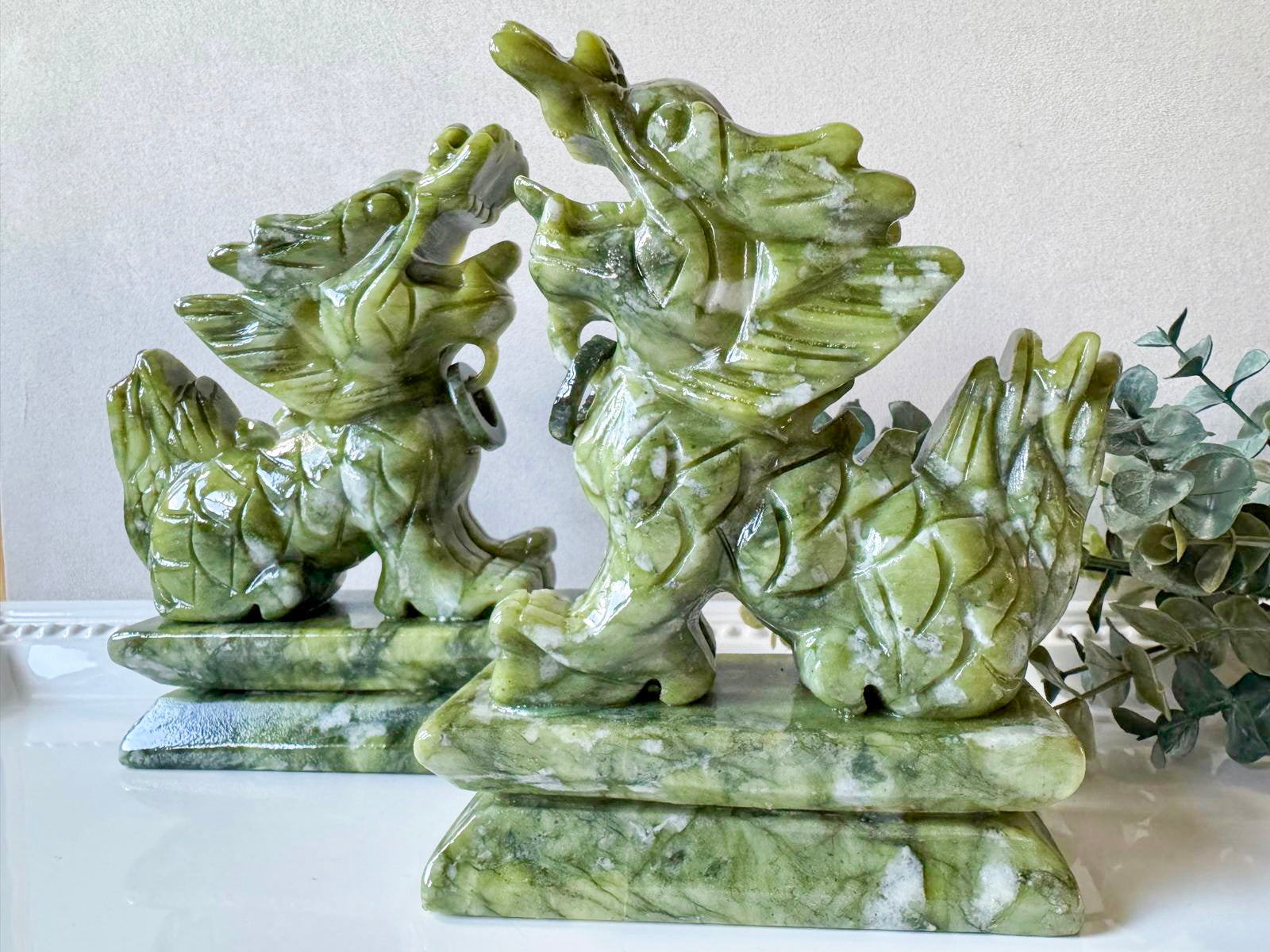 Jade Dragon Kylin Carving Pair