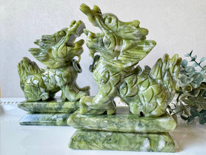 Jade Dragon Kylin Carving Pair
