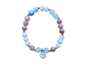 Kunzite, Aquamarine & Peach Moonstone Smiley Beaded Bracelet || Reiki Infused