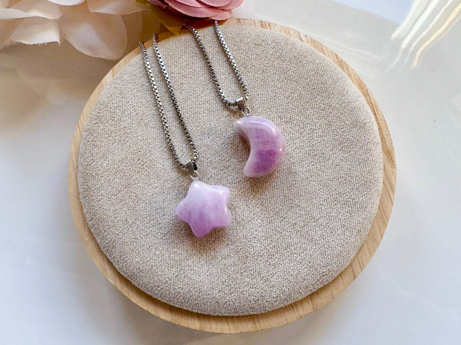 Kunzite Necklace || Crescent Moon & Star