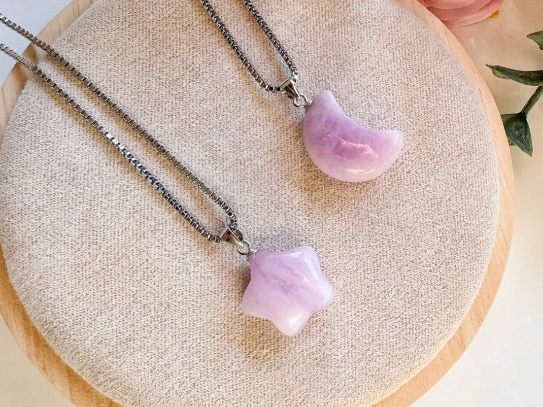 Kunzite Necklace || Crescent Moon & Star