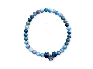 Kyanite 6mm Beaded Bracelet || Blue Evil Eye Charm || Reiki Infused