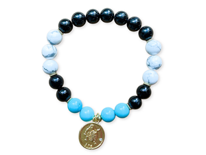 LEO GOLD EDITION Onyx, Howlite, Turquoise Beaded Bracelet || Reiki Infused