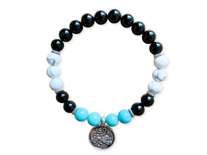 LEO Onyx, Howlite, Turquoise Beaded Bracelet || Reiki Infused