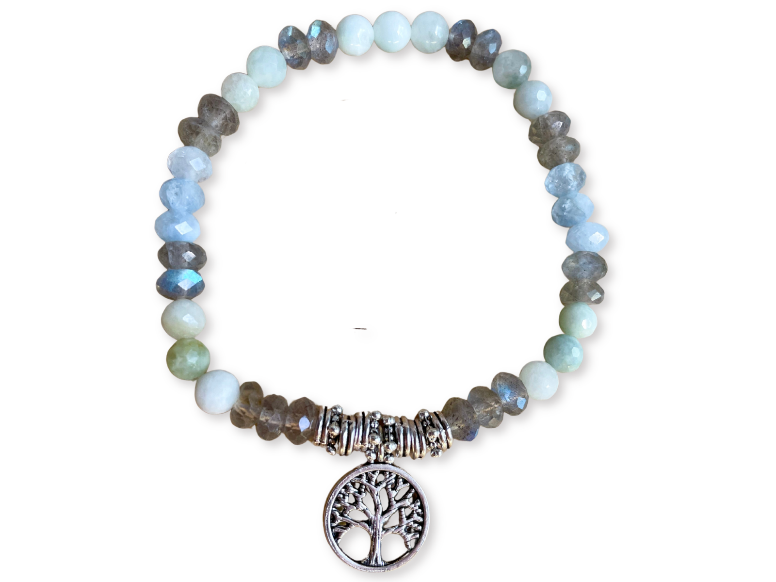 Labradorite, Burmese Jade, Aquamarine & Green Angelite || Tree of Life Bracelet || Reiki Infused
