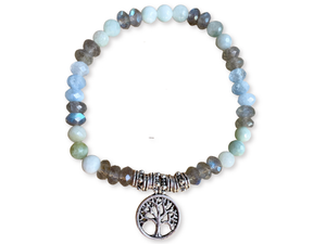 Labradorite, Burmese Jade, Aquamarine & Green Angelite || Tree of Life Bracelet || Reiki Infused