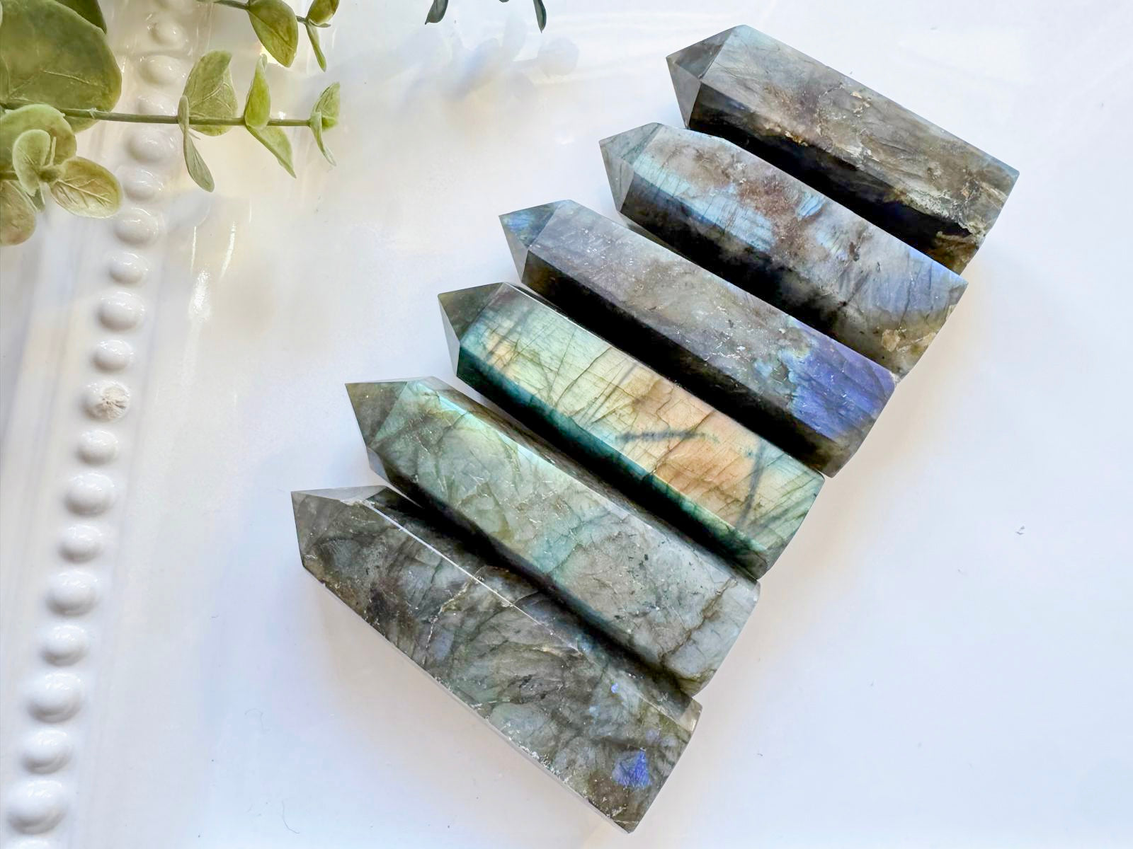 Labradorite Point || 6-Sided || Dark Grey