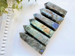 Labradorite Point || 6-Sided || Dark Grey