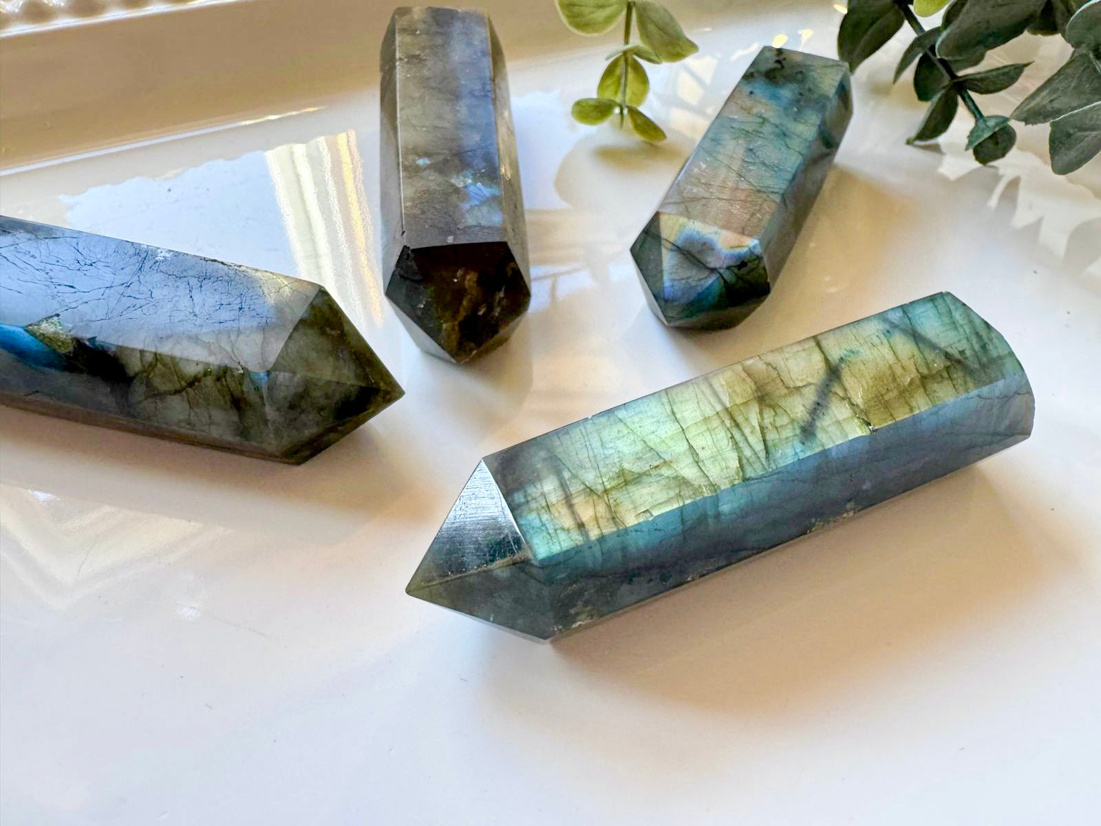 Labradorite Point || 6-Sided || Dark Grey